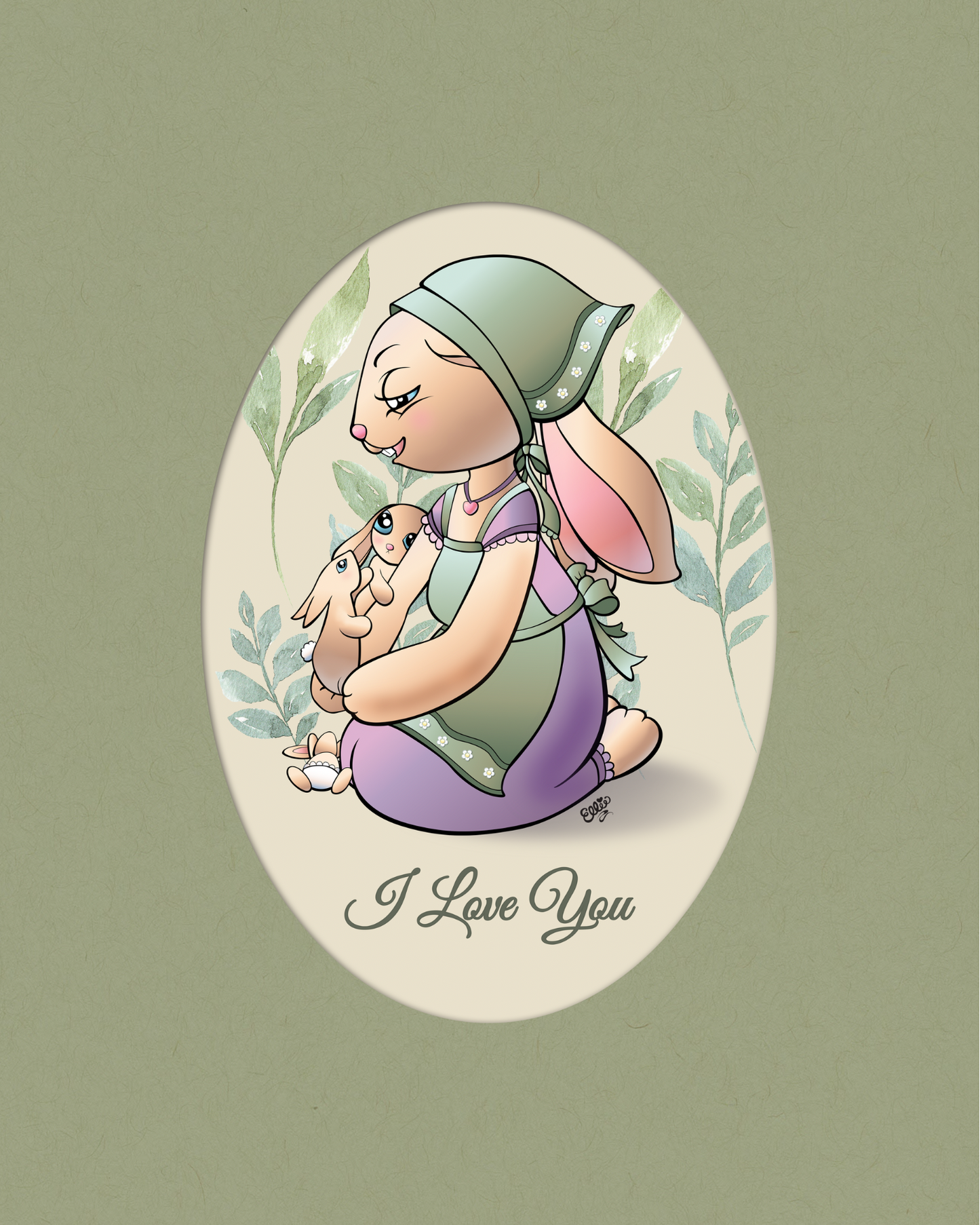Mommy Bunny and Babies Art Print