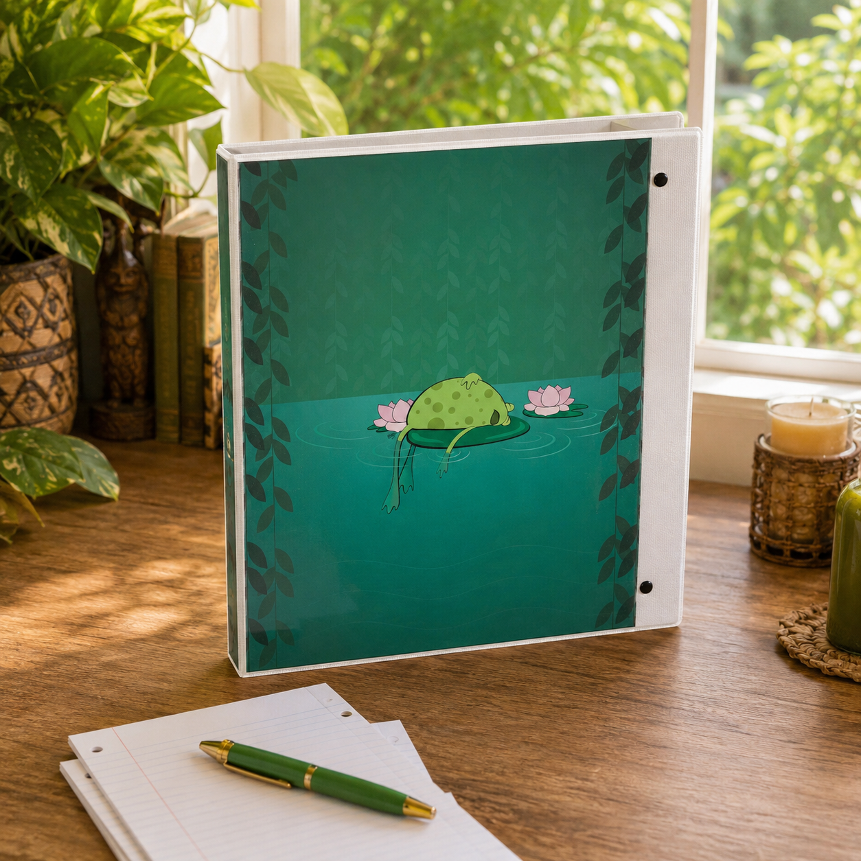 Frog on a Lilypad 3-Ring Binder – Cute Jungle Swamp School Binder