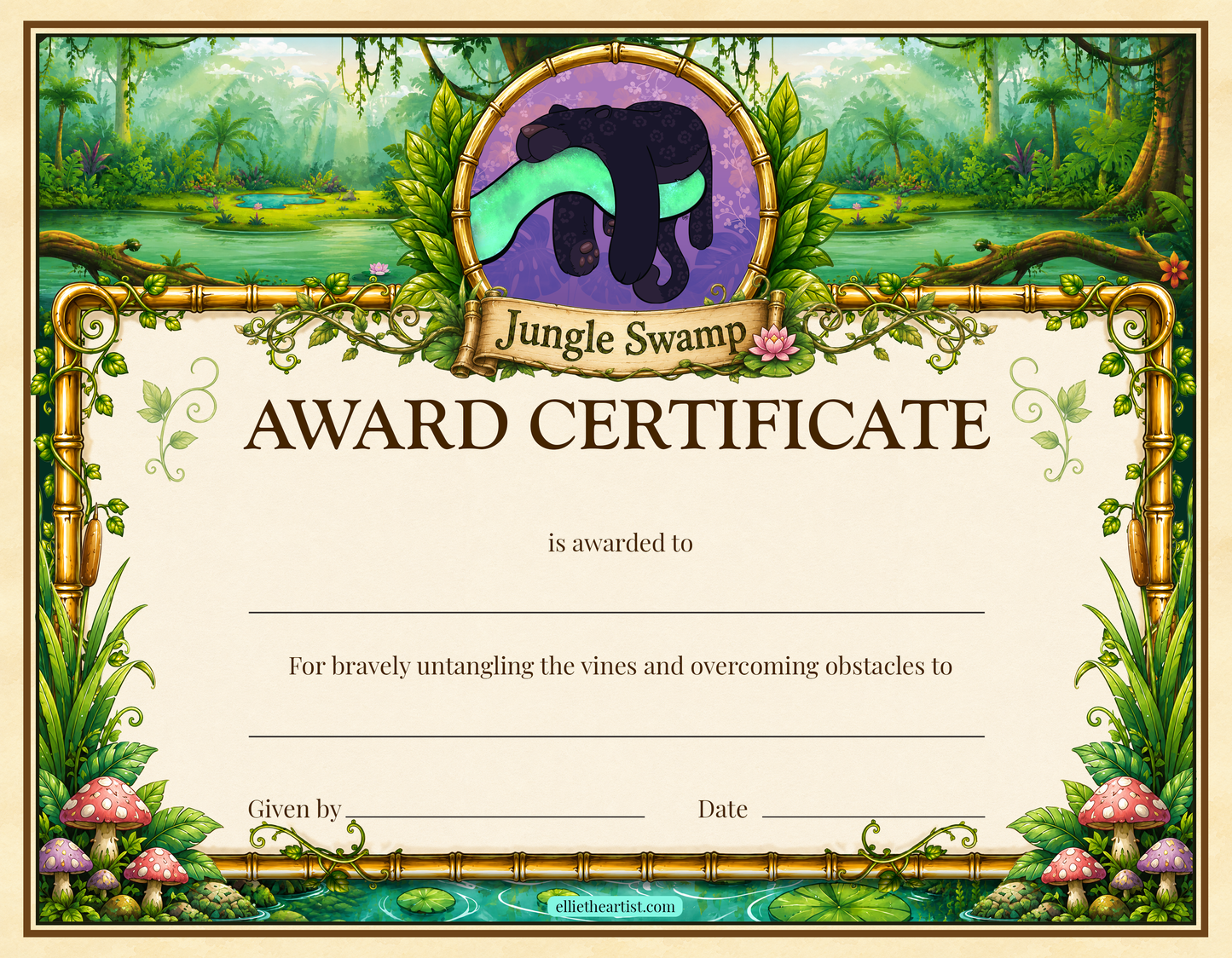 Jungle Swamp Printable Reward Certificate | Kids Award Certificate Digital Download