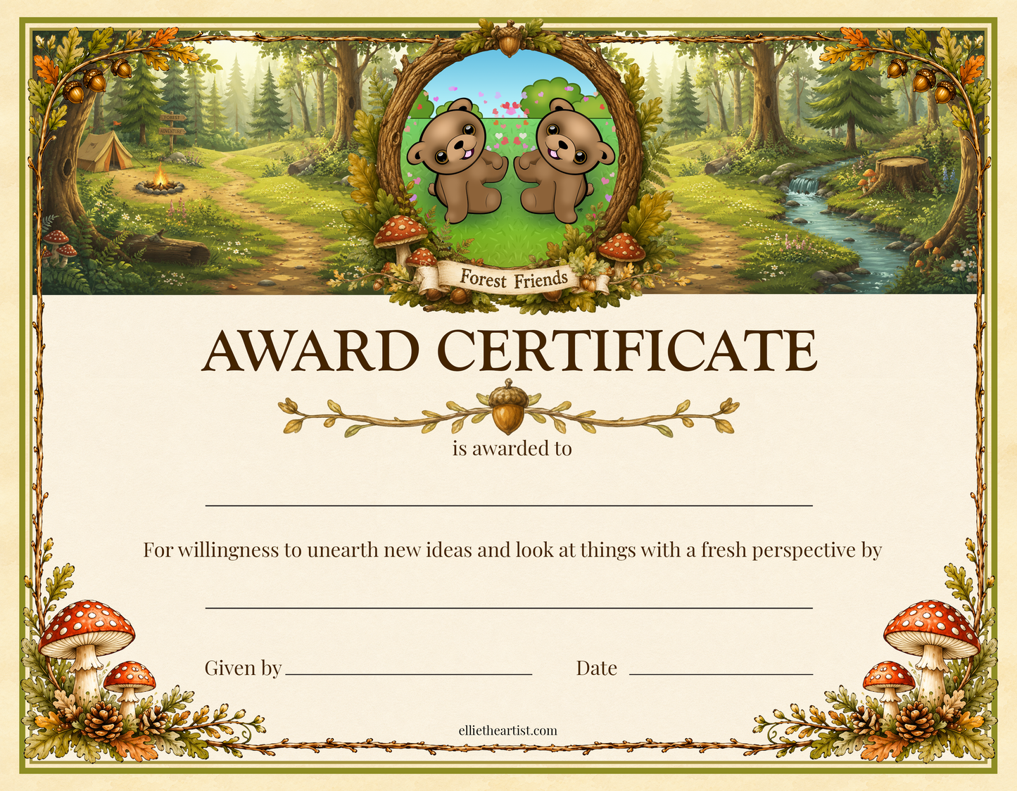Forest Friends Printable Reward Certificate | Kids Award Certificate Digital Download