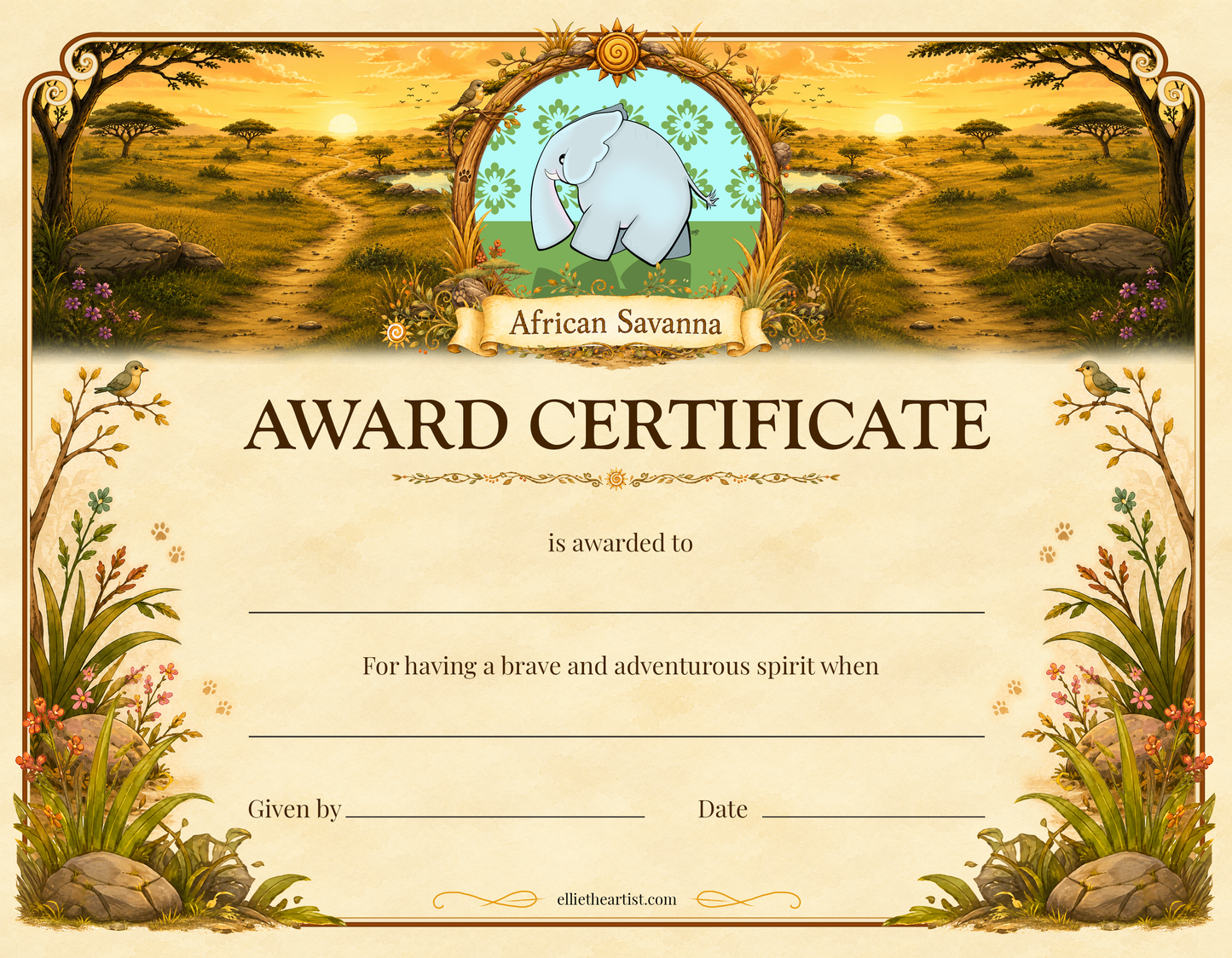 African Savanna Reward Certificate Pad | Kids Award Certificates