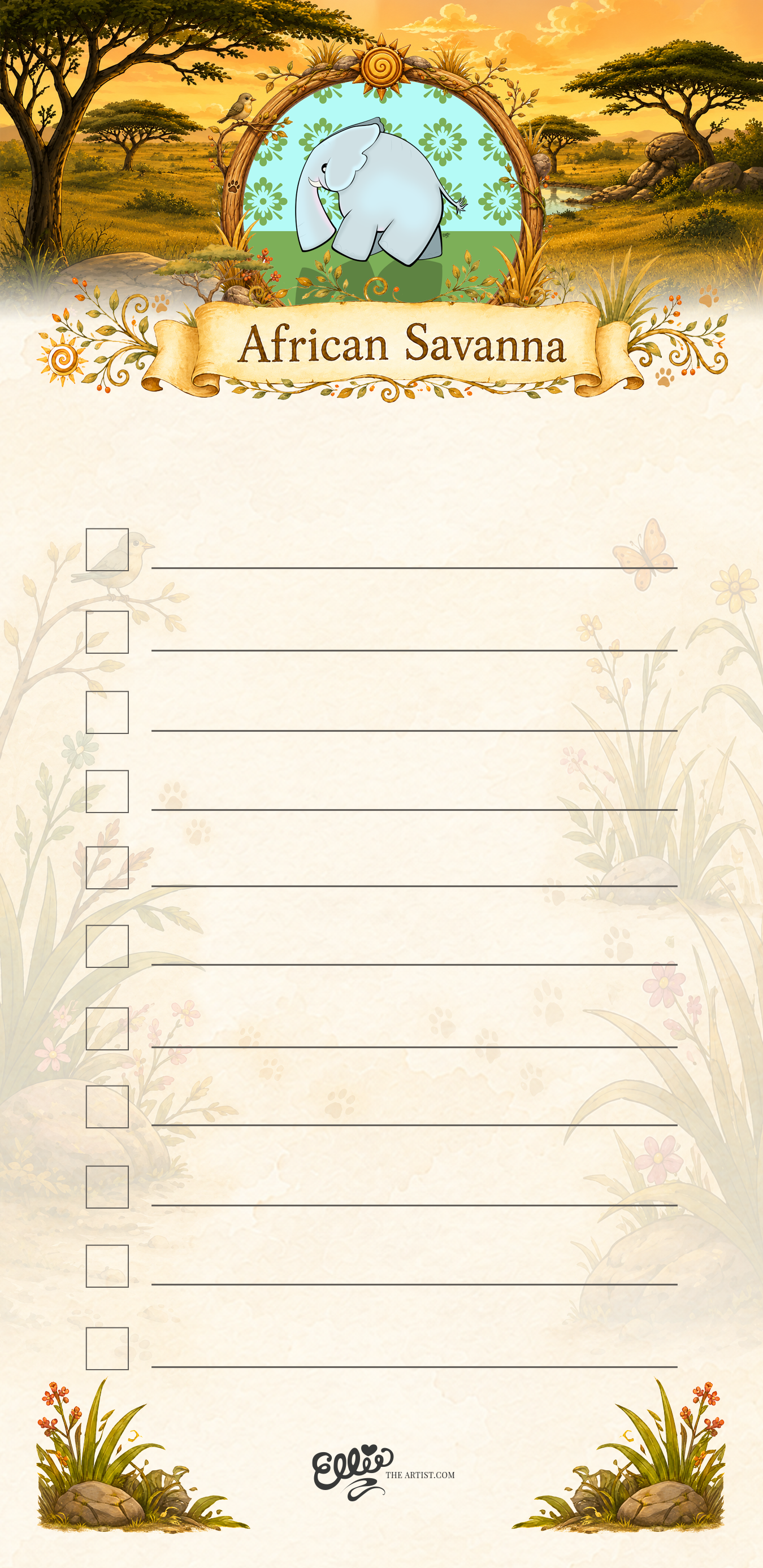 Baby Elephant Goes for a Walk magnetic notepad from the African Savanna Collection