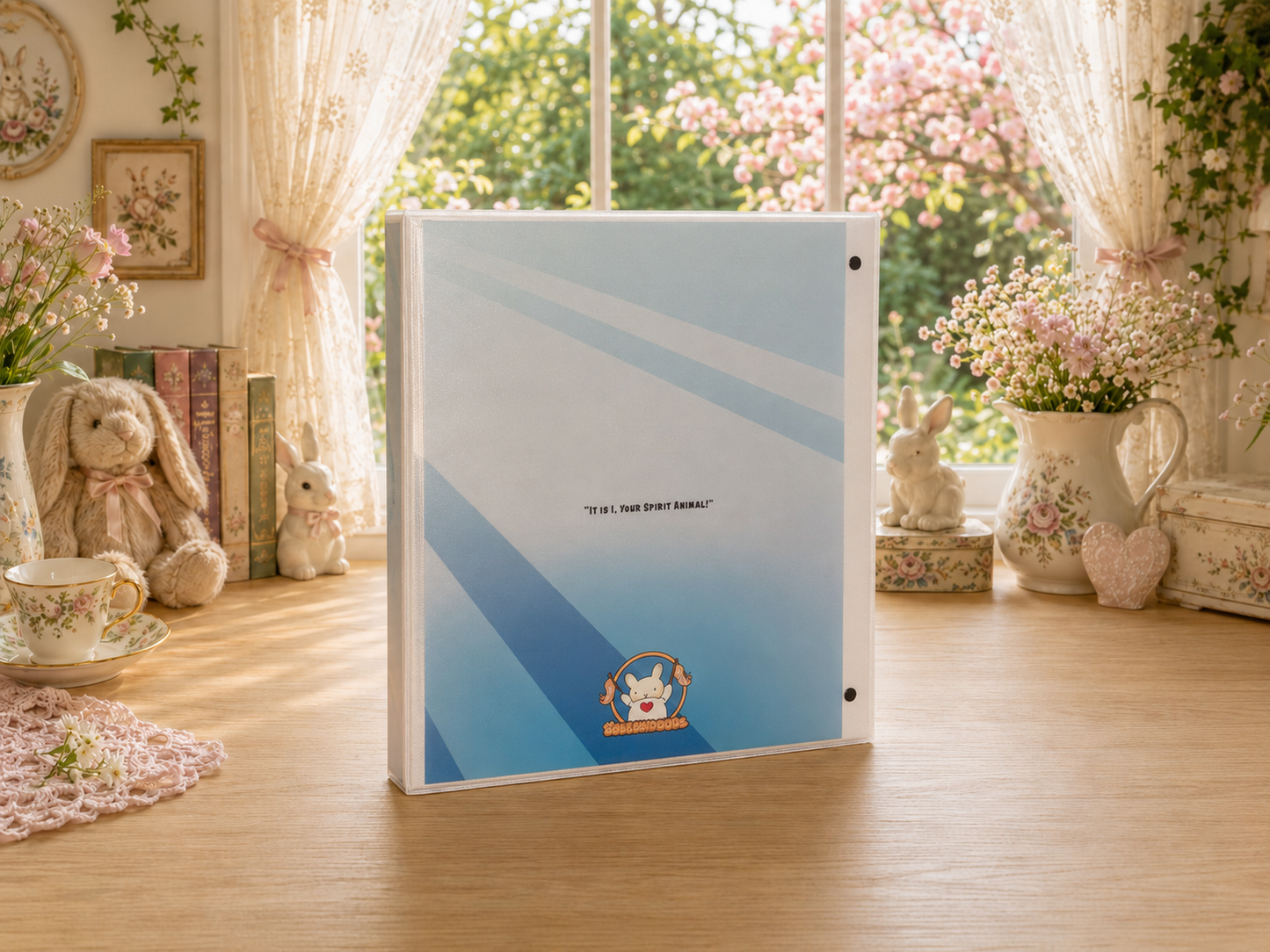 Angel Bunny 3-Ring Binder – Cute Cupcake Bunny School Binder with Rainbow Art