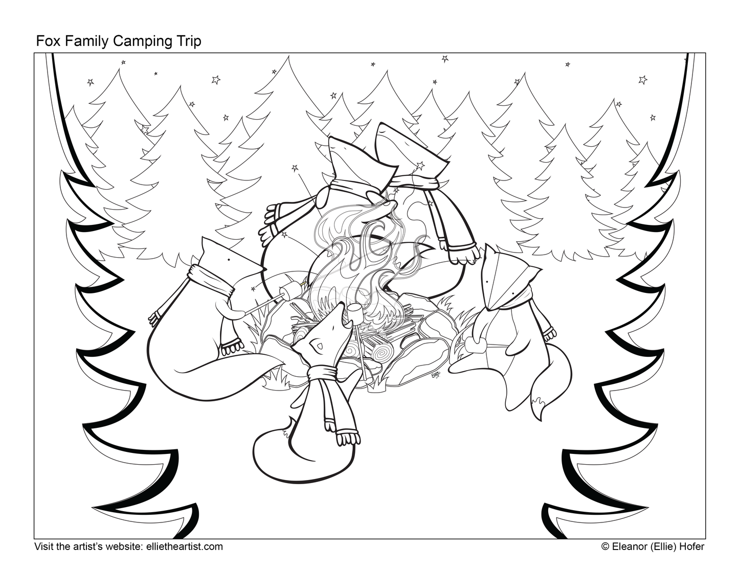 FREE Fox Family Camping Trip Coloring Page