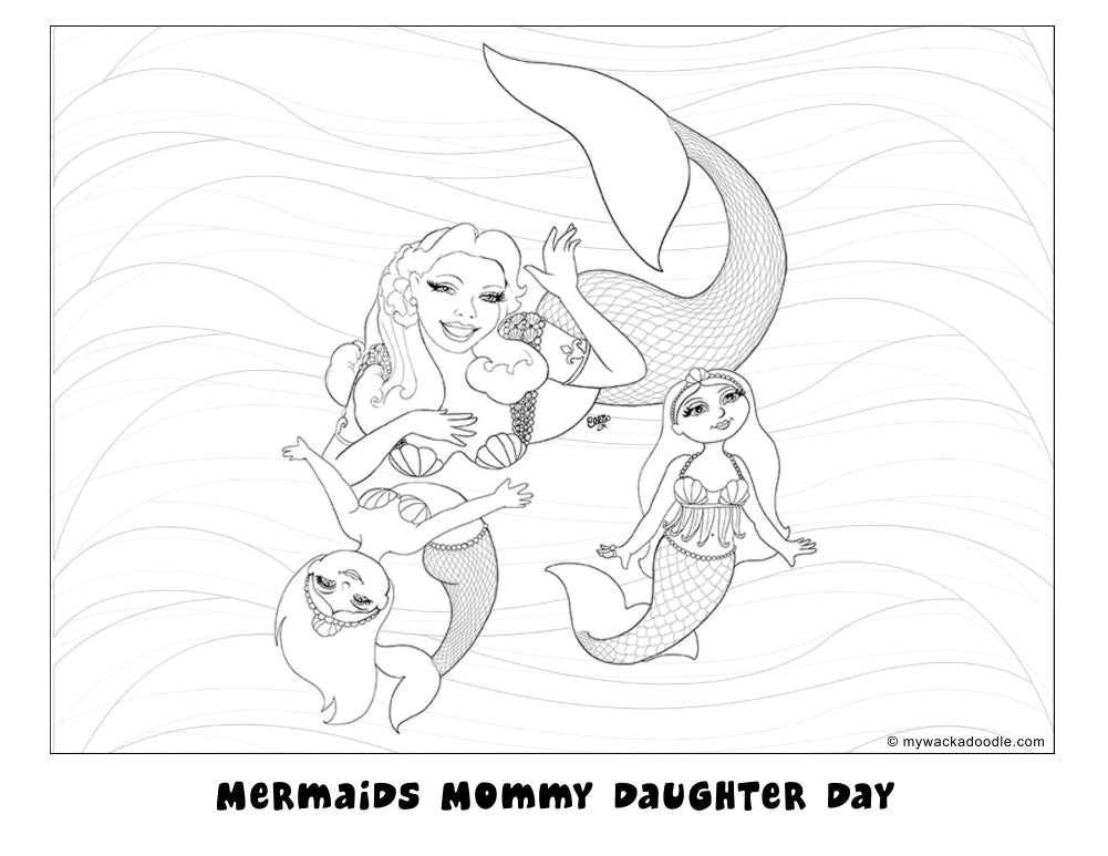 FREE Mermaid Mommy and Daughters Coloring Page (Digital Download)