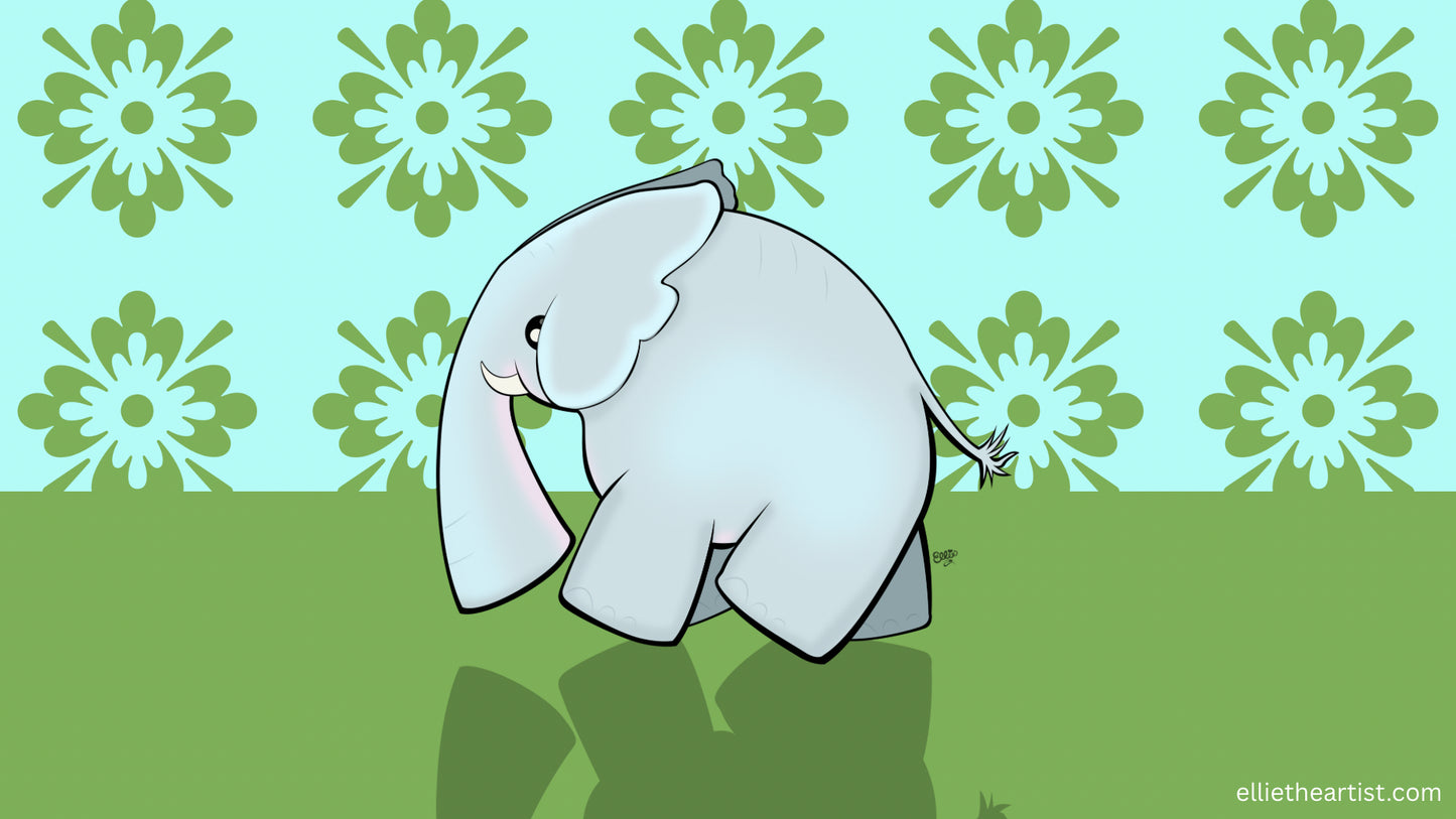 FREE Baby Elephant Goes for a Walk Desktop Wallpaper (Digital Download)