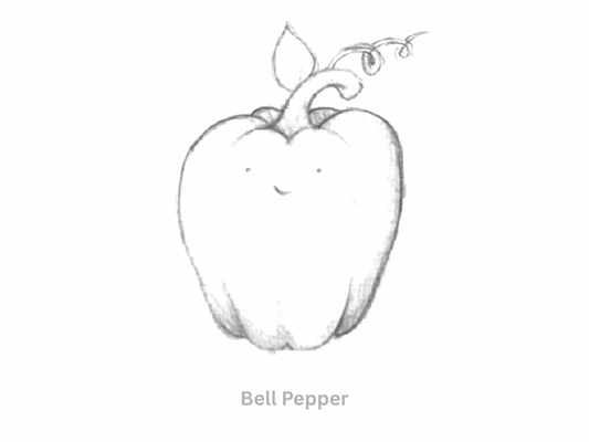 Sketch of a Cute Cartoon Bell Pepper