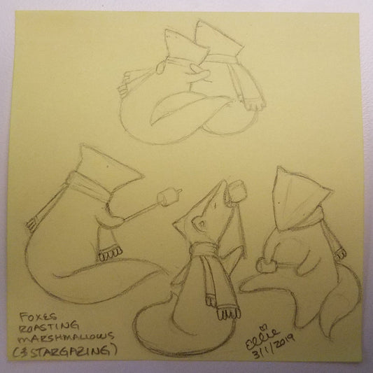 Sketch of Fox Family Going Camping