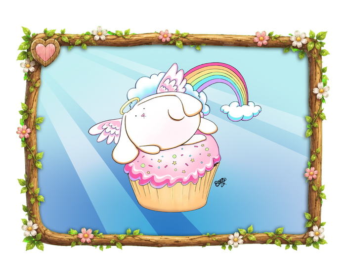 Angel Bunny Riding a Cupcake