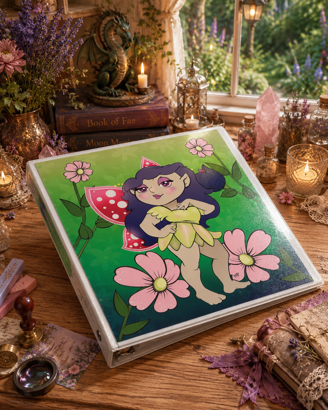 Sassy Fairy 3-Ring Binder – Fantasy Land Cartoon School Binder with Cute Fairy Art