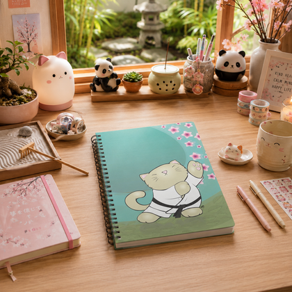 TAI CHI KITTY Cartoon Notebook – 150 lined pages A5 Wirobound Softcover