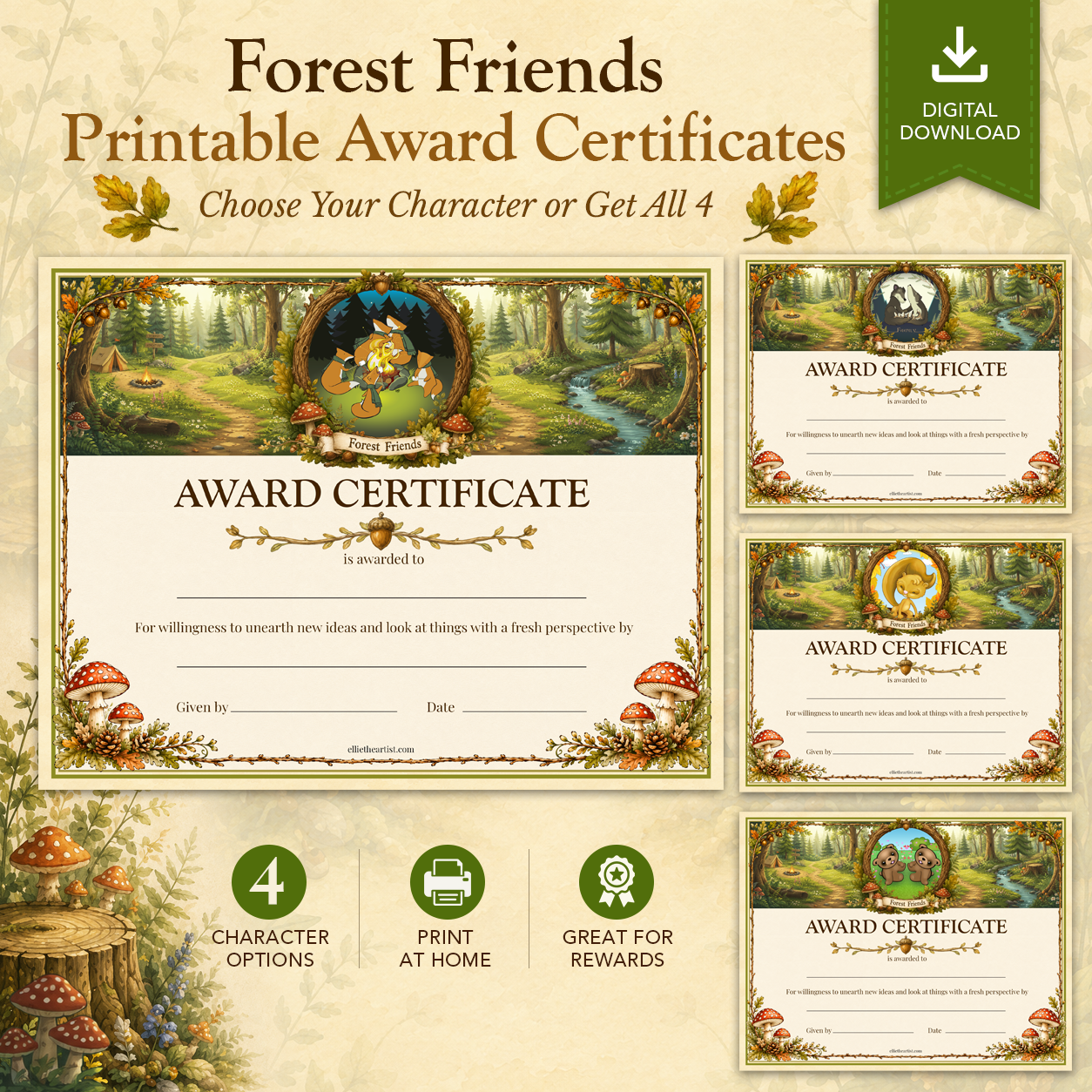 Forest Friends Printable Reward Certificate | Kids Award Certificate Digital Download