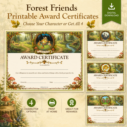 Forest Friends Printable Reward Certificate | Kids Award Certificate Digital Download