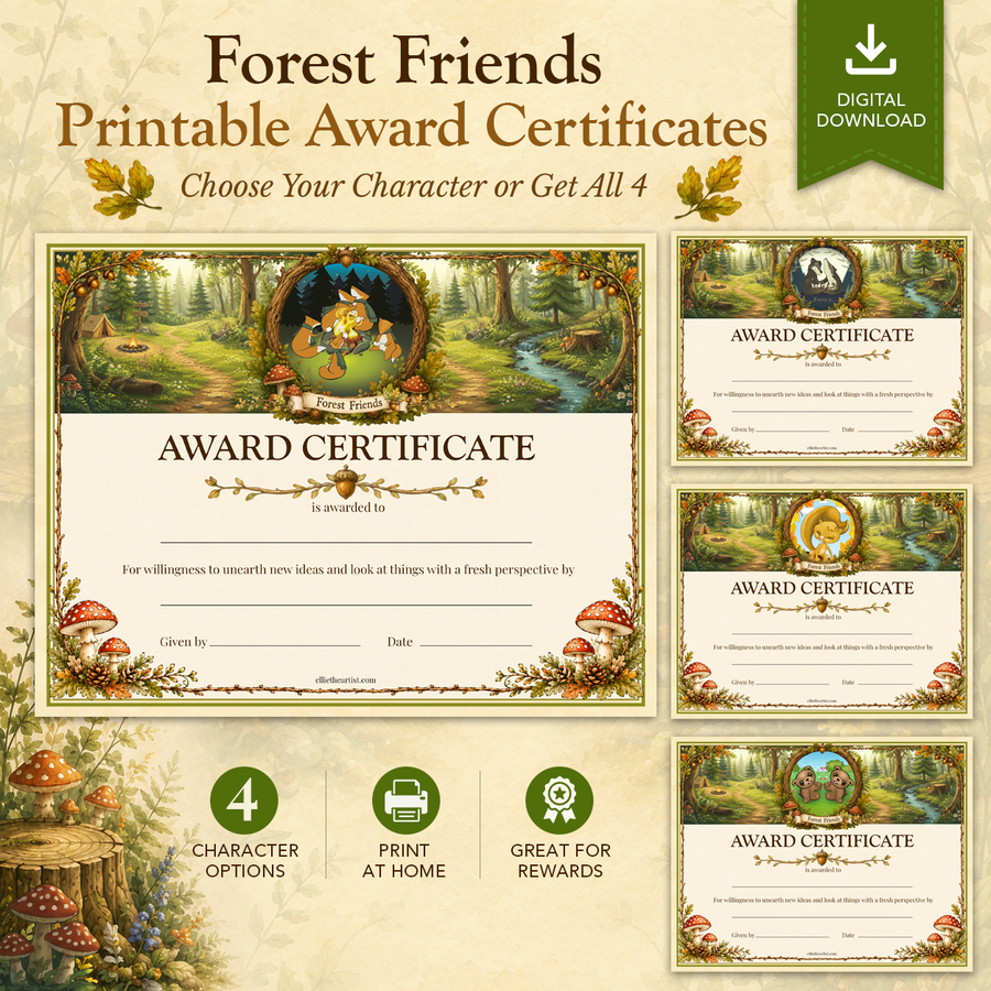 Forest Friends Printable Reward Certificate | Kids Award Certificate Digital Download