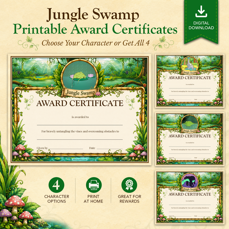 Jungle Swamp Printable Reward Certificate | Kids Award Certificate Digital Download