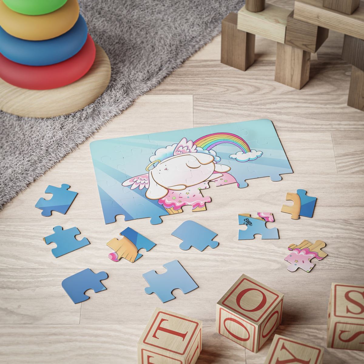 Angel Bunny on a Cupcake Cartoon Kids Puzzle (30 Piece) - Fun Learning Activity Gift for Kids