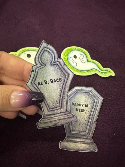 STICKER PACK: Haunted Graveyard Ghosts and Tombstones of Barry M. Deep and Al B. Bach | 4-Pack