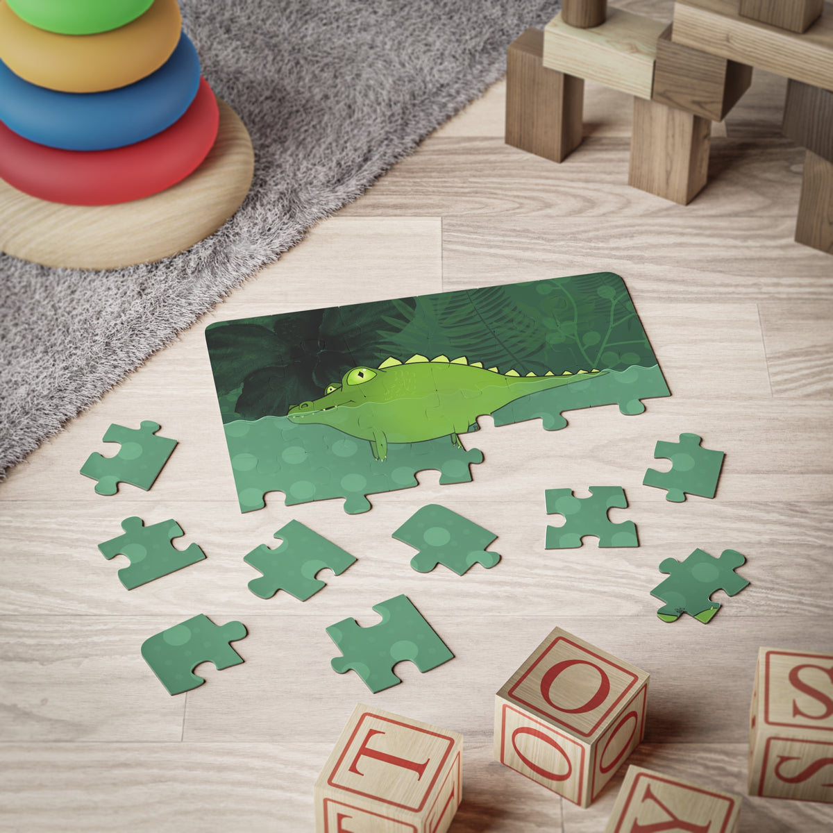 GATOR IN THE SWAMP Alligator Cartoon Kids Puzzle (30 Piece) - Fun Learning Activity Gift for Kids