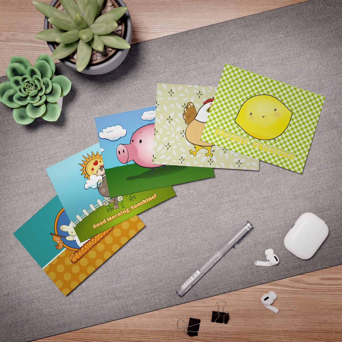 Farm and Country Cartoon Art Greeting Cards - Set of 5
