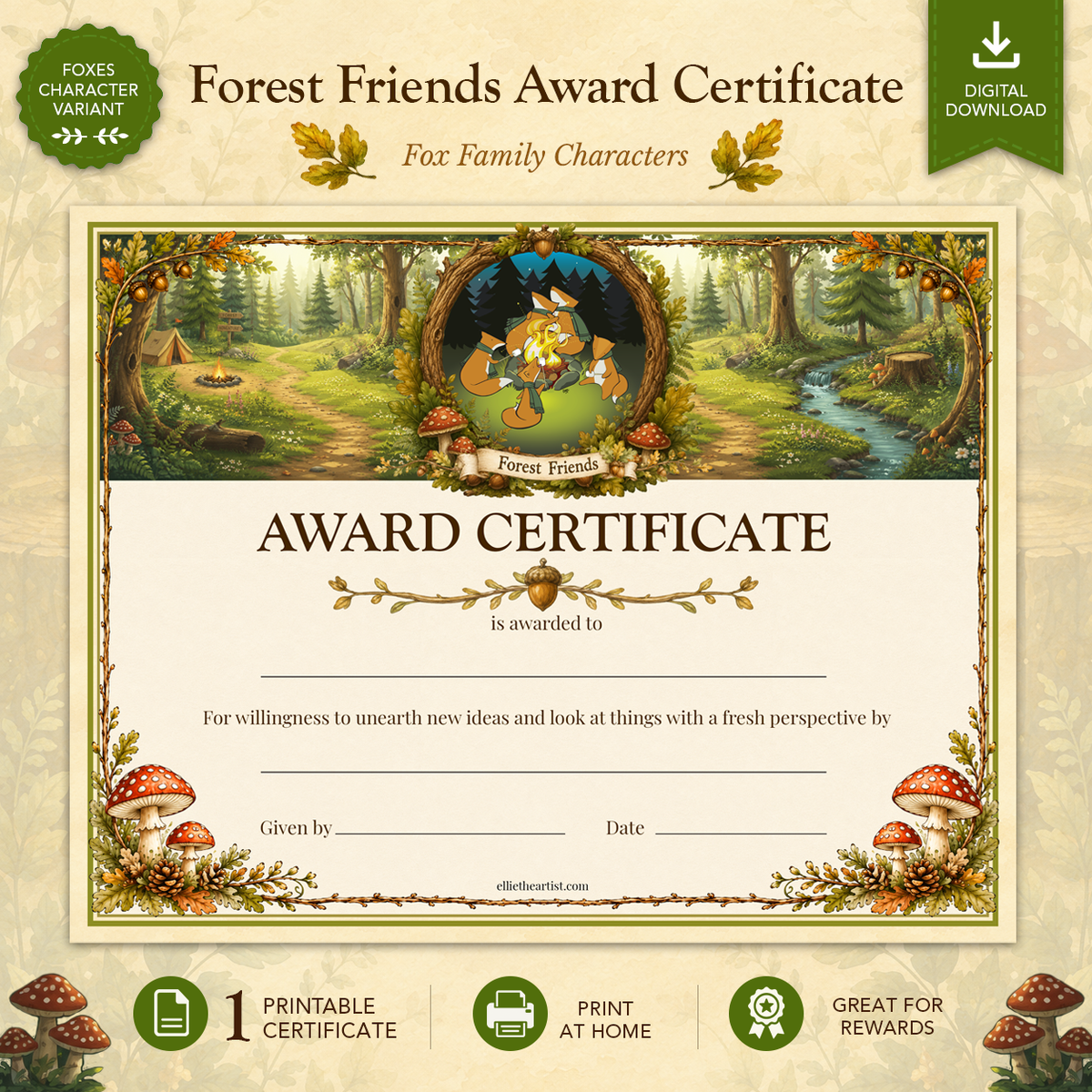 Forest Friends Printable Reward Certificate | Kids Award Certificate Digital Download