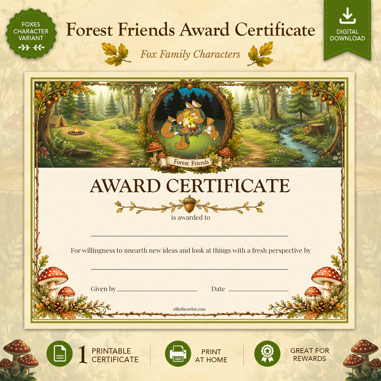 Forest Friends Printable Reward Certificate | Kids Award Certificate Digital Download