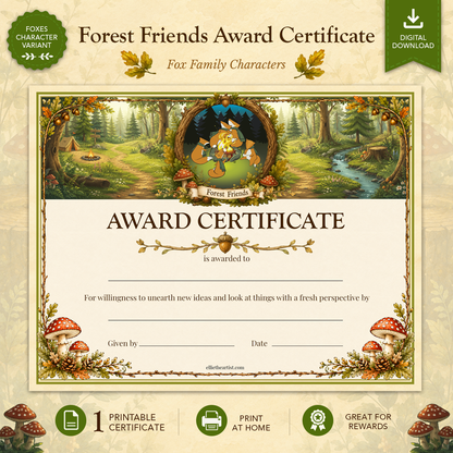 Forest Friends Printable Reward Certificate | Kids Award Certificate Digital Download