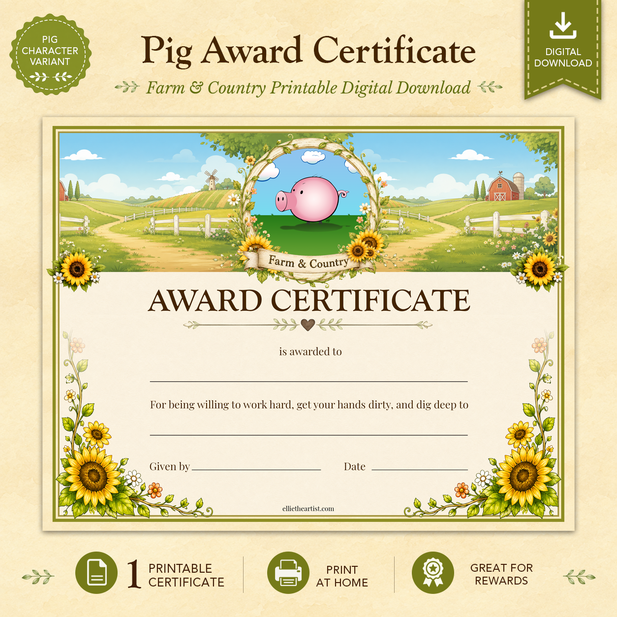Farm & Country Printable Reward Certificate | Kids Award Certificate Digital Download