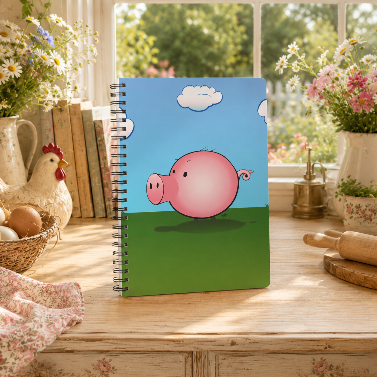MOOGY THE PIG Cartoon Notebook – 150 Lined Pages A5 Wirobound Softcover