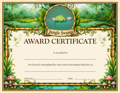 Jungle Swamp Printable Reward Certificate | Kids Award Certificate Digital Download