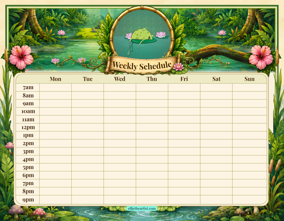 Frog on a Lily Pad Weekly Schedule | Printable Digital Download | Jungle Swamp Collection