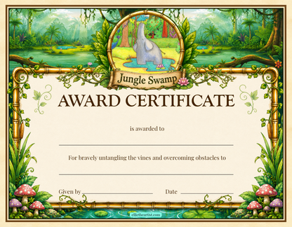Jungle Swamp Printable Reward Certificate | Kids Award Certificate Digital Download