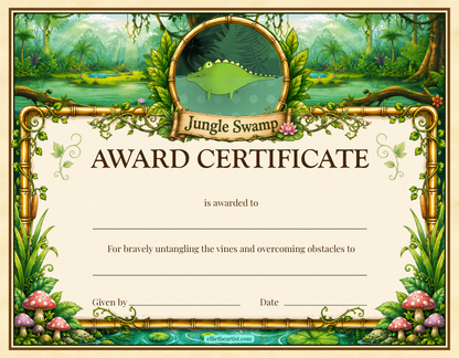 Jungle Swamp Printable Reward Certificate | Kids Award Certificate Digital Download