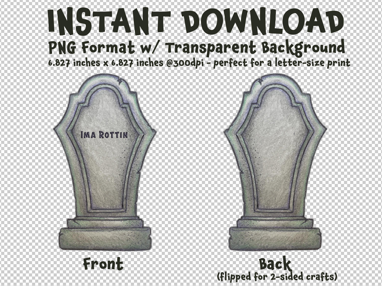 TOMBSTONE Ima Rottin Gravestone Clip Art Printable Digital Instant Download for Halloween Decorations Invites Party Favors Prizes Gifts