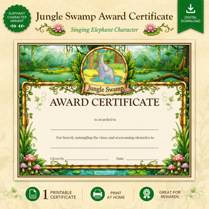 Jungle Swamp Printable Reward Certificate | Kids Award Certificate Digital Download