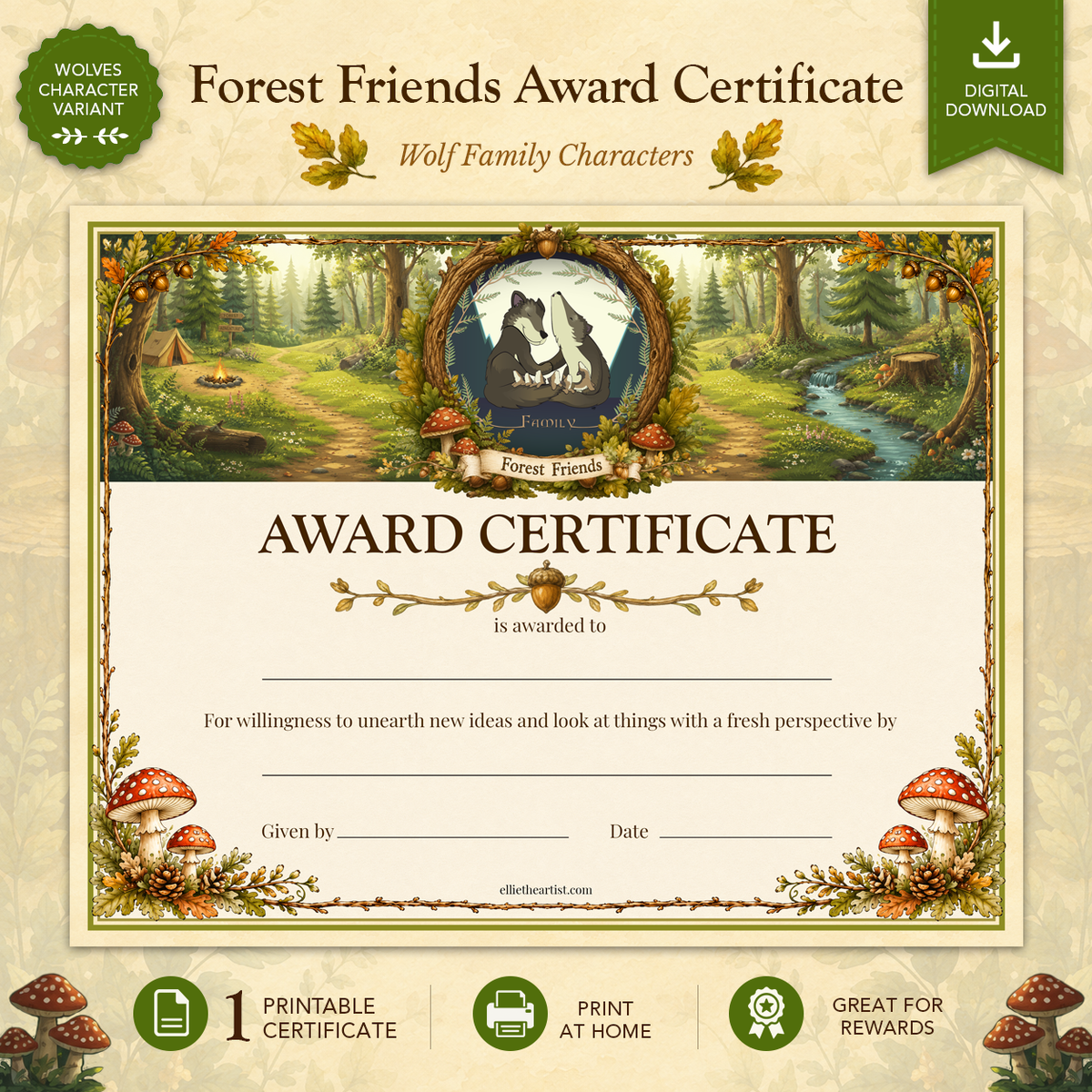 Forest Friends Printable Reward Certificate | Kids Award Certificate Digital Download