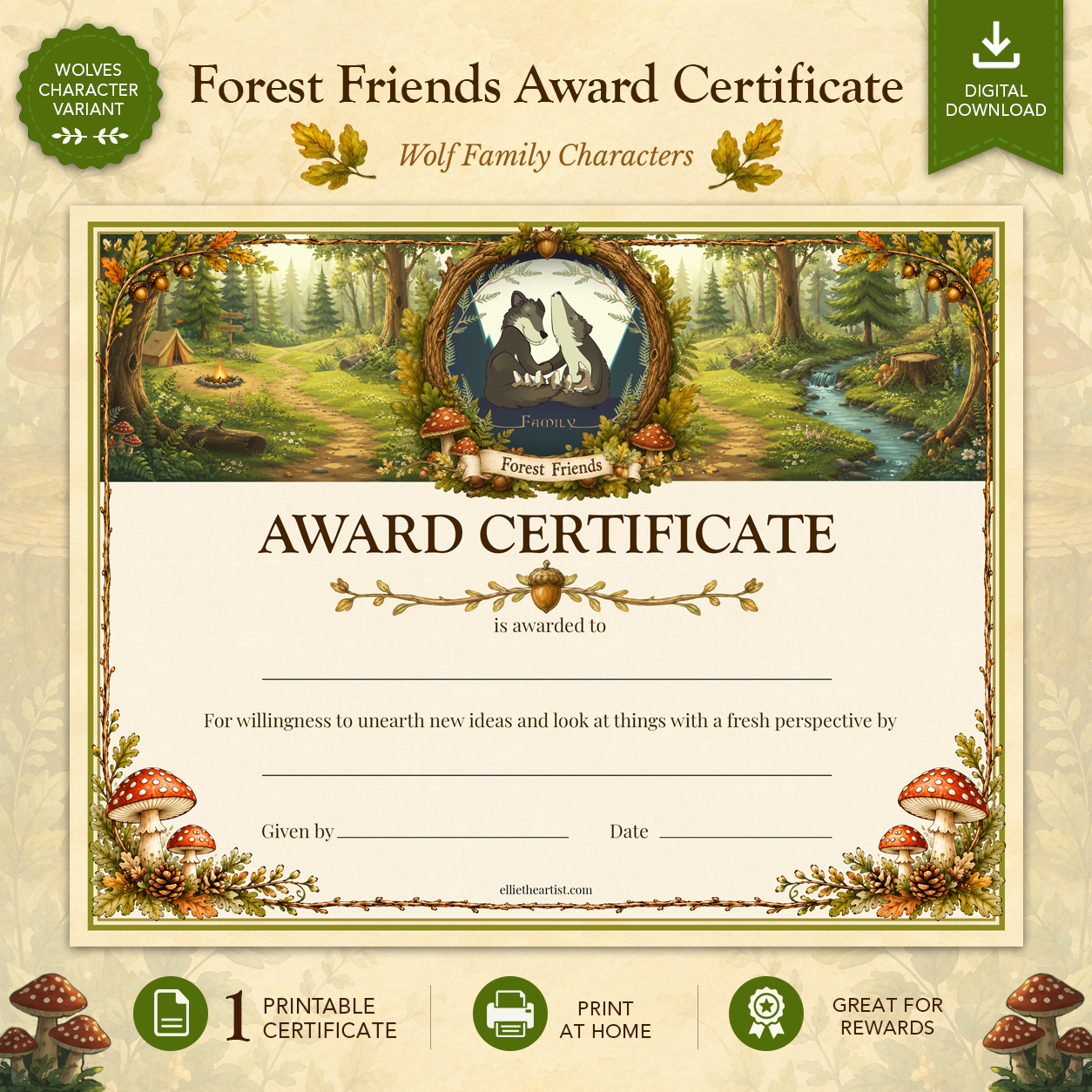 Forest Friends Printable Reward Certificate | Kids Award Certificate Digital Download