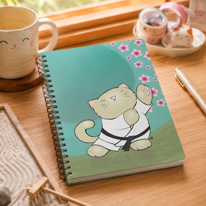 TAI CHI KITTY Cartoon Notebook – 150 lined pages A5 Wirobound Softcover