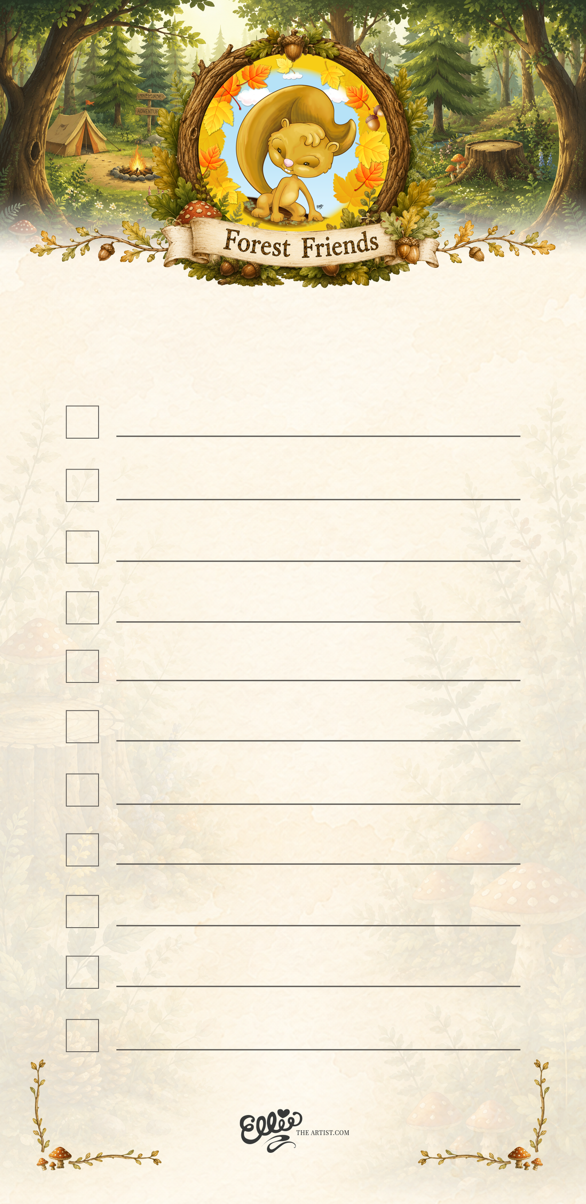 Autumn Squirrel magnetic notepad from the Forest Friends Collection