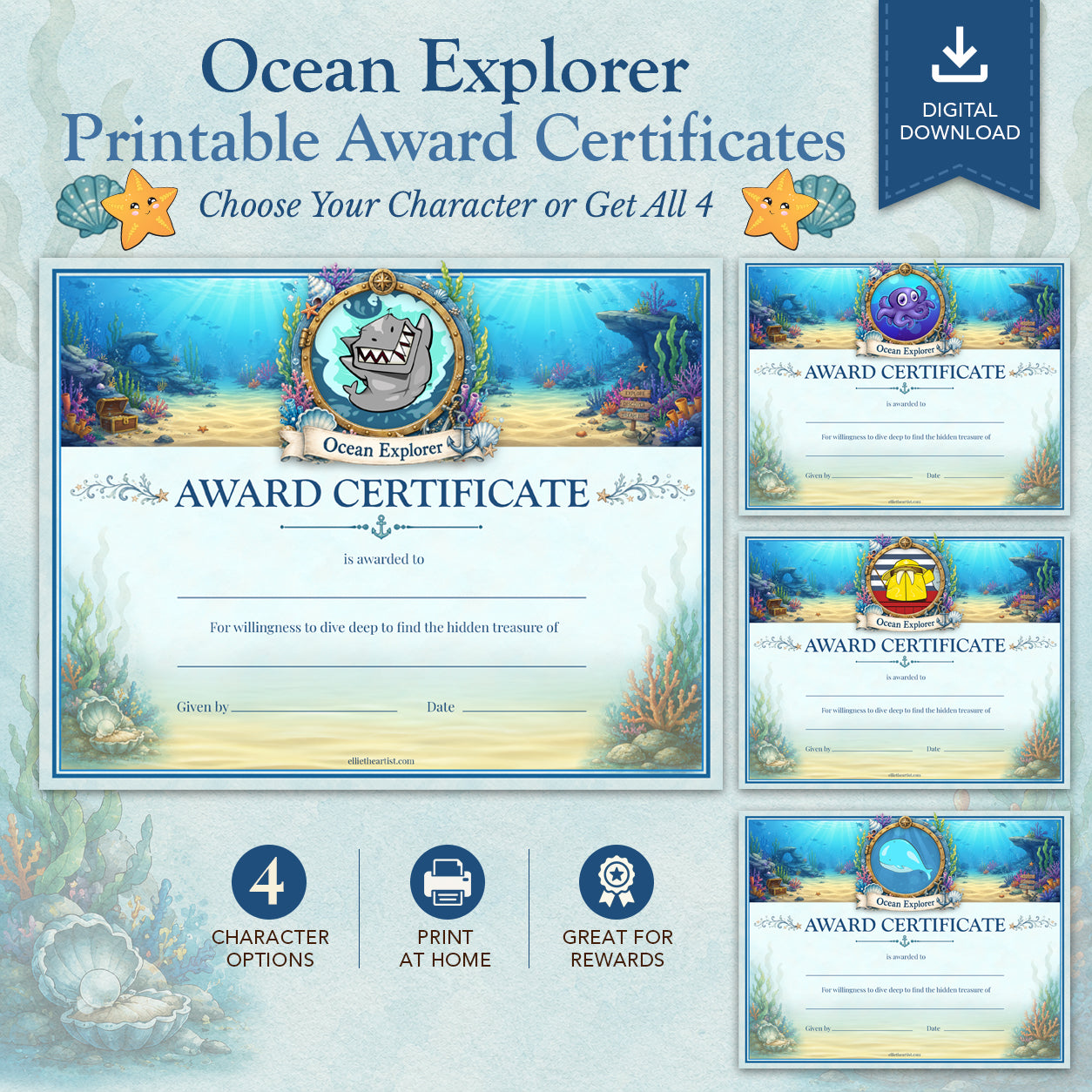 Ocean Explorer Printable Reward Certificate | Kids Award Certificate (Digital Download)