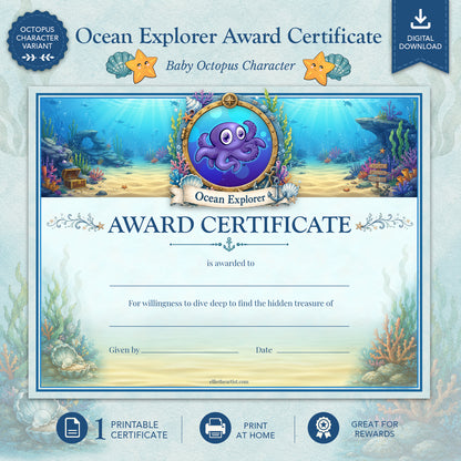 Ocean Explorer Printable Reward Certificate | Kids Award Certificate (Digital Download)