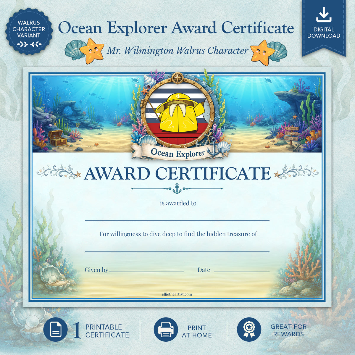 Ocean Explorer Printable Reward Certificate | Kids Award Certificate (Digital Download)
