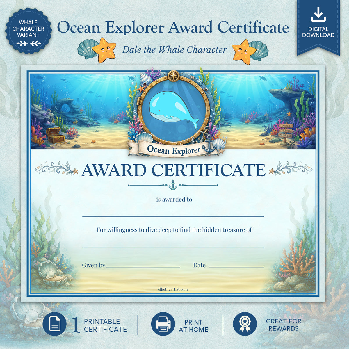 Ocean Explorer Printable Reward Certificate | Kids Award Certificate (Digital Download)