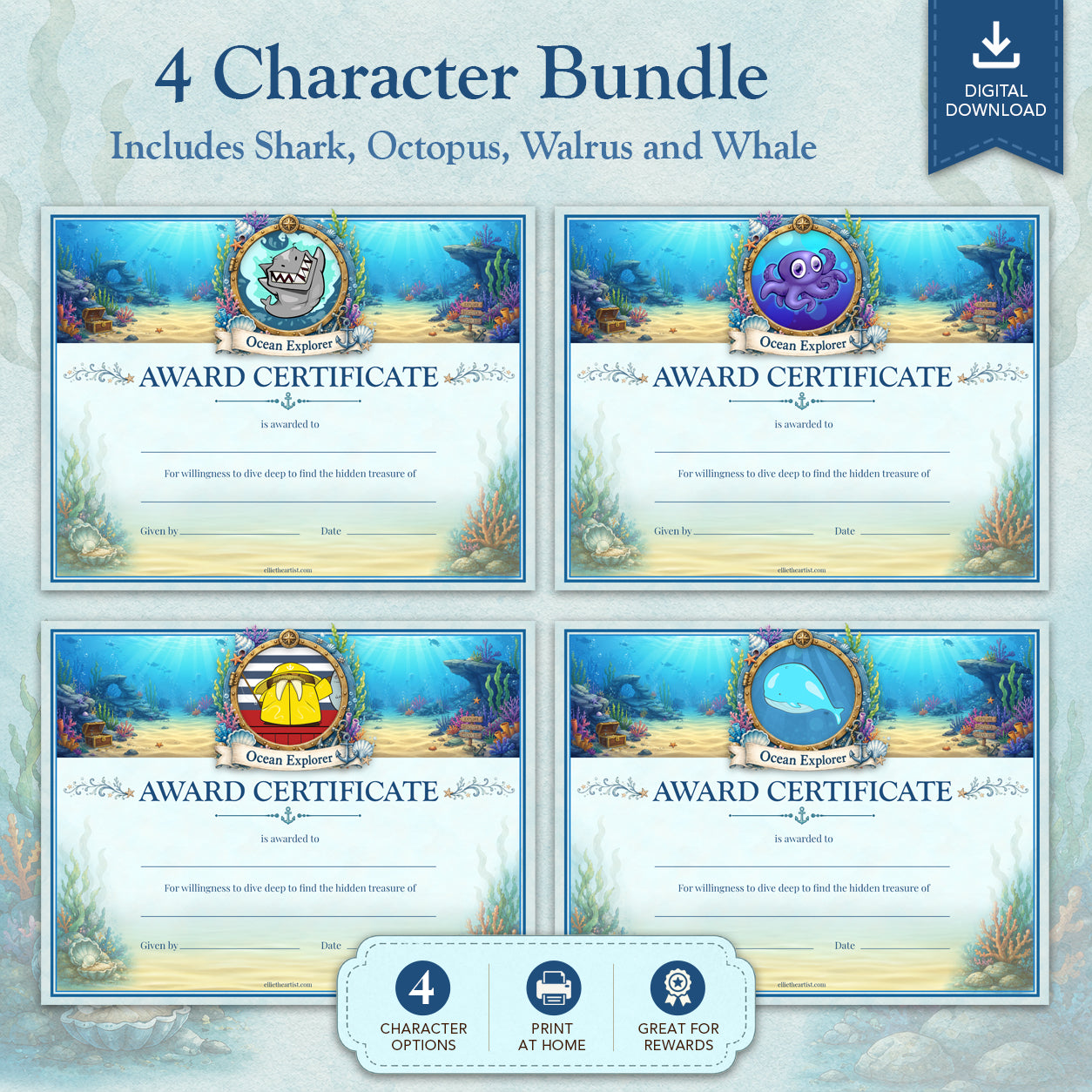 Ocean Explorer Printable Reward Certificate | Kids Award Certificate (Digital Download)
