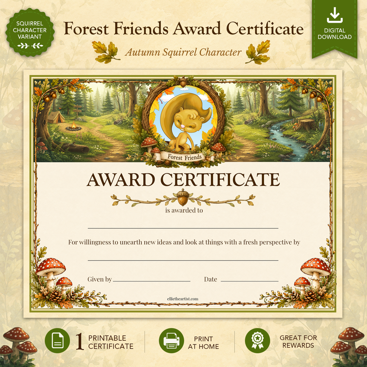 Forest Friends Printable Reward Certificate | Kids Award Certificate Digital Download
