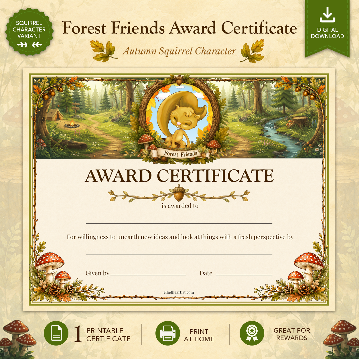 Forest Friends Printable Reward Certificate | Kids Award Certificate Digital Download