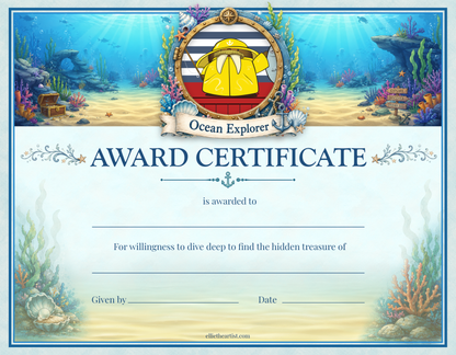 Ocean Explorer Printable Reward Certificate | Kids Award Certificate (Digital Download)