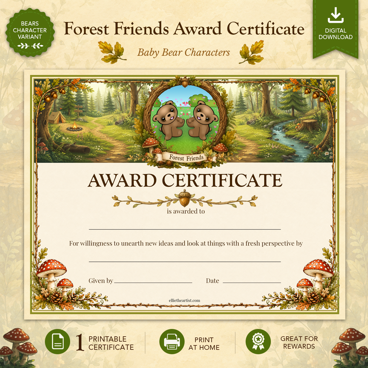 Forest Friends Printable Reward Certificate | Kids Award Certificate Digital Download