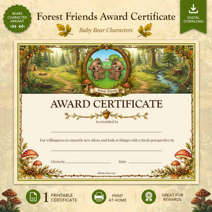Forest Friends Printable Reward Certificate | Kids Award Certificate Digital Download