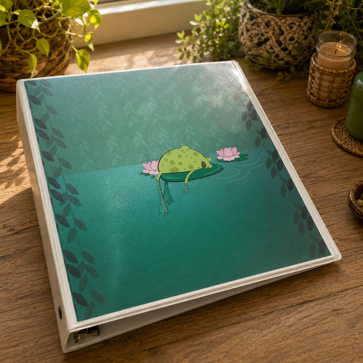 Frog on a Lilypad 3-Ring Binder – Cute Jungle Swamp School Binder