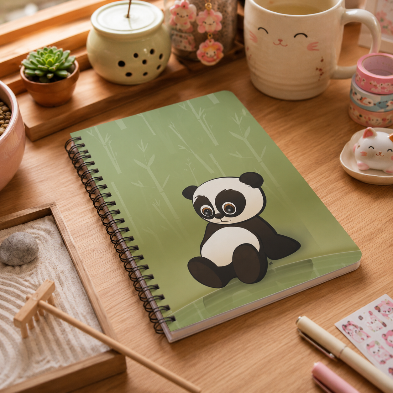 BABY PANDA Cartoon Notebook – 150 lined pages A5 Wirobound Softcover